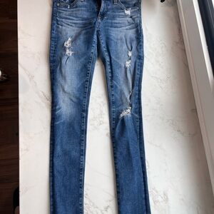 AG Adriano Goldschmied Distressed Blue Skinny Jeans